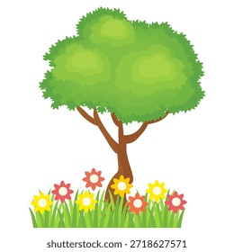 Ilustración de árbol frondoso verde de estilo plano, diseño de árbol simple. Vector tema del árbol de la naturaleza. Árbol de dibujos animados.