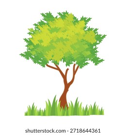 Ilustración de árbol frondoso verde de estilo plano, diseño de árbol simple. Vector tema del árbol de la naturaleza. Árbol de dibujos animados.