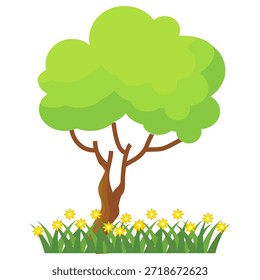 Ilustración de árbol frondoso verde de estilo plano, diseño de árbol simple. Vector tema del árbol de la naturaleza. Árbol de dibujos animados.