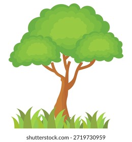 Ilustración de árbol frondoso verde de estilo plano, diseño de árbol simple. Vector tema del árbol de la naturaleza. Árbol de dibujos animados.