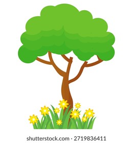 Ilustración de árbol frondoso verde de estilo plano, diseño de árbol simple. Vector tema del árbol de la naturaleza. Árbol de dibujos animados.