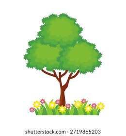 Ilustración de árbol frondoso verde de estilo plano, diseño de árbol simple. Vector tema del árbol de la naturaleza. Árbol de dibujos animados.