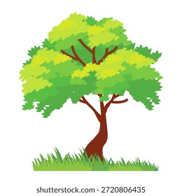 Ilustración de árbol frondoso verde de estilo plano, diseño de árbol simple. Vector tema del árbol de la naturaleza. Árbol de dibujos animados.
