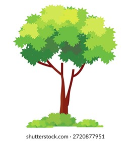 Ilustración de árbol frondoso verde de estilo plano, diseño de árbol simple. Vector tema del árbol de la naturaleza. Árbol de dibujos animados.