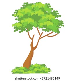 Ilustración de árbol frondoso verde de estilo plano, diseño de árbol simple. Vector tema del árbol de la naturaleza. Árbol de dibujos animados.