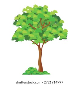 Ilustración de árbol frondoso verde de estilo plano, diseño de árbol simple. Vector tema del árbol de la naturaleza. Árbol de dibujos animados.
