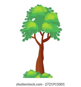 Ilustración de árbol frondoso verde de estilo plano, diseño de árbol simple. Vector tema del árbol de la naturaleza. Árbol de dibujos animados.