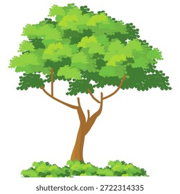 Ilustración de árbol frondoso verde de estilo plano, diseño de árbol simple. Vector tema del árbol de la naturaleza. Árbol de dibujos animados.