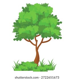 Ilustración de árbol frondoso verde de estilo plano, diseño de árbol simple. Vector tema del árbol de la naturaleza. Árbol de dibujos animados.
