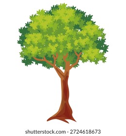 Ilustración de árbol frondoso verde de estilo plano, diseño de árbol simple. Vector tema del árbol de la naturaleza. Árbol de dibujos animados.
