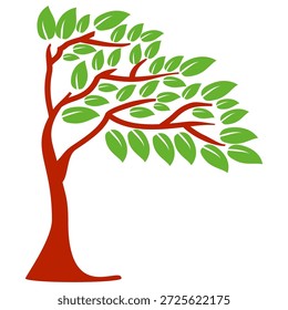 Flat style green leafy tree illustration, simple tree design. Vector nature tree theme. Cartoon tree.
