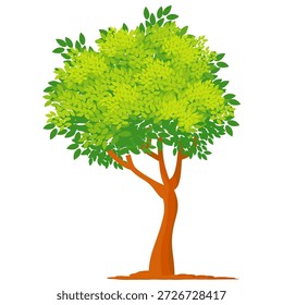 Flaches, grünes, blättriges Baumbild, einfaches Baumdesign. Vektordesign des Naturbaums. Zeichentrickbaum.
