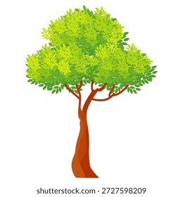 Flaches, grünes, blättriges Baumbild, einfaches Baumdesign. Vektordesign des Naturbaums. Zeichentrickbaum.
