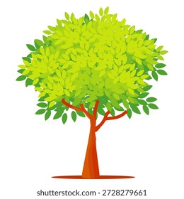 Ilustración de árbol frondoso verde de estilo plano, diseño de árbol simple. Vector tema del árbol de la naturaleza. Árbol de dibujos animados.
