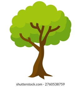 Flat style green leafy tree illustration, simple tree design. Vector nature tree theme. Cartoon tree.