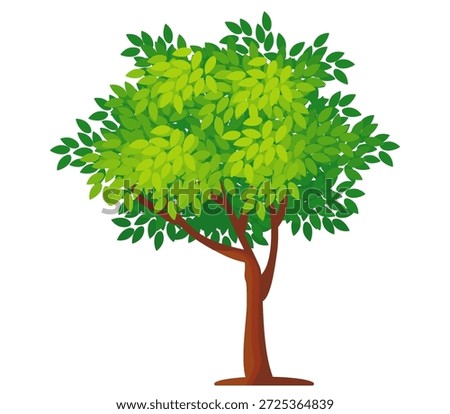 Flat style green leafy tree illustration, simple tree design. Vector nature tree theme. Cartoon tree.
