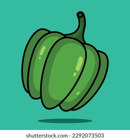 Flat style green paprika vegetable cartoon vector icon illustration food
