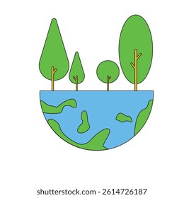 flat style half earth illustration with a touch of childlike drawing with outline for earth day