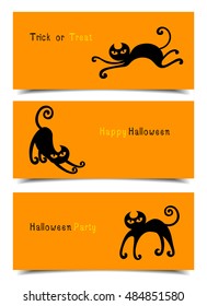 Flat style Halloween banners. Website spooky header or banner set with Halloween black cat