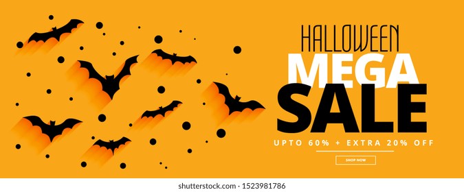 flat style halloween mega sale yellow banner