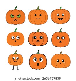 Flat Style Halloween Pumpkin Clipart Set 1 – Classic Expressions Illustration Artwork