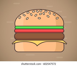 Flat style hamburger. Fastfood concept. Vector illustration