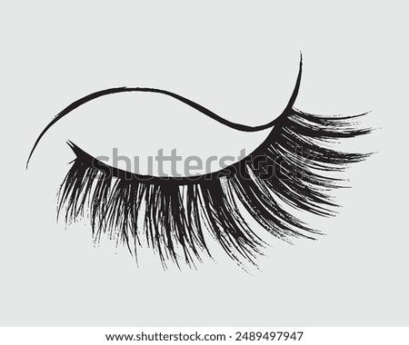Flat style with hand drawn lashes and brow, Bottled eyelashes of girls, Eyelashes set on white background, Professional glamor makeup.eps
