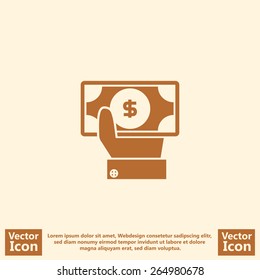 Flat style hand holding bill icon
