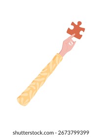 Mão de estilo plano segurando uma peça de quebra-cabeça. Gesto de mão levantada representando apoio e trabalho em equipe. Mínimo conceito abstrato de contribuição e doação, ideal para cartazes, banners, projetos comunitários.
