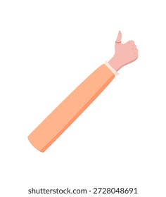Mano de estilo plano con el dedo índice hacia arriba. Gesto humano para contar el número uno con el índice levantado. Brazo de Diseño gráfico simple, aislado para uso educativo.