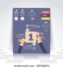 Flat Style Hands and Action. Infographics Design Brochure, Cover, Flyer. Numbered Banner, Number 1 Design 