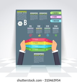 Flat Style Hands and Action. Infographics Design Brochure, Cover, Flyer. Numbered Banner Design 