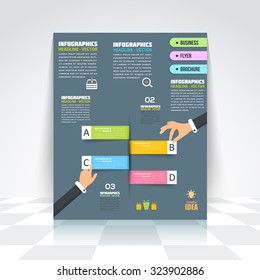Flat Style Hands and Action. Infographics Design Brochure, Cover, Flyer. Numbered Banner Design 