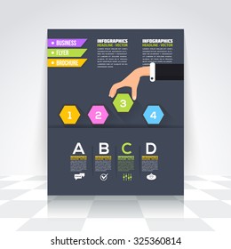 Flat Style Hands and Action. Infographics Design Brochure, Cover, Flyer. Numbered Banner Design 