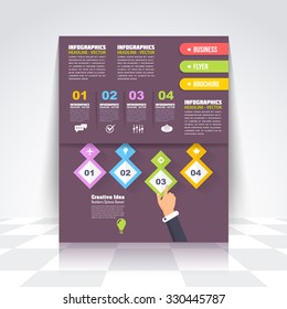 Flat Style Hands and Action. Infographics Design Brochure, Cover, Flyer. Numbered Banner Template