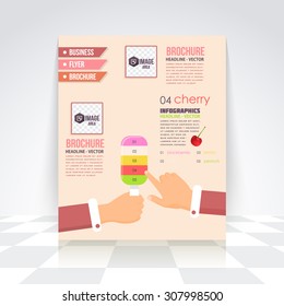Flat Style Hands and Ice Cream. Infographics Design Brochure, Cover, Flyer. Numbered Banner Design 