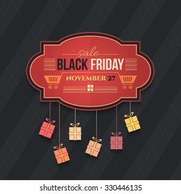 Flat Style Hanging Gift Boxes Black Friday Sale Poster, Flyer, Advertising Template 