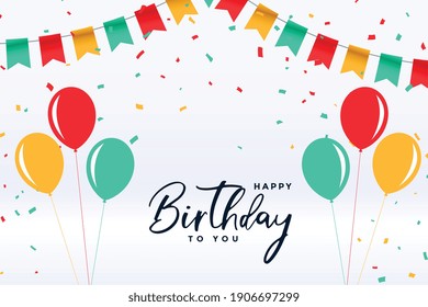 flat style happy birthday balloons and confetti background