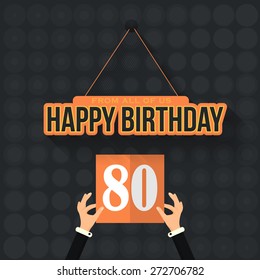 Flat Style Happy Birthday Vector Design. Announcement and Celebration Message Poster, Flyer Age Eighty