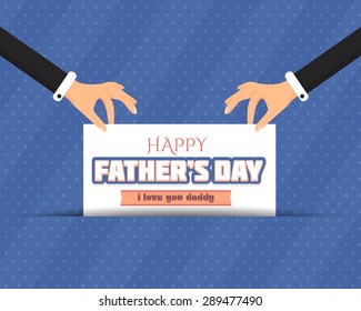 Flat Style Happy Father's Day Lettering, Card Hold Hands Template