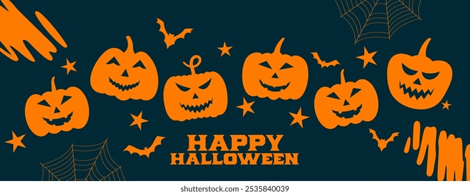 flat style happy halloween background with scary elements vector