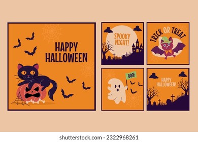 Flat style happy halloween social media collection. Stories
