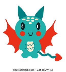 Flat style Happy New Year 2024 chibi dragon. Perfect for tee, poster, greeting card, sticker. Isolated vector illustration.
