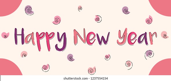 Flat style header or banner design with creative lettering of Happy New Year on abstract background.