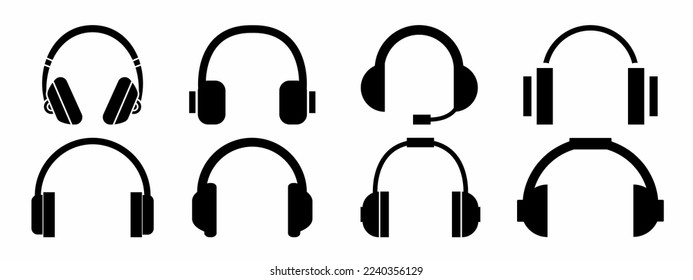 Flat style headphone icon illustration set. Stock vector collection.