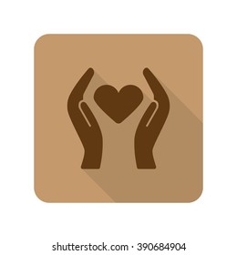 Flat style Heart care web app icon on light brown background