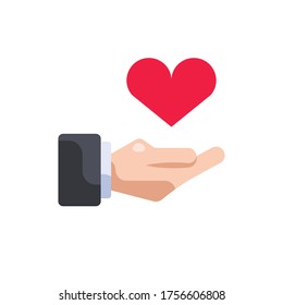Estilo plano Corazón en ilustración vectorial de mano, icono de mano, aislado en segundo plano