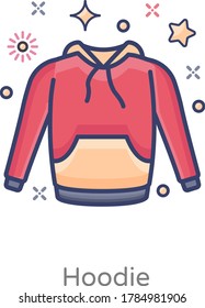 Flat style of hoodie icon, sweatshirt with hood 