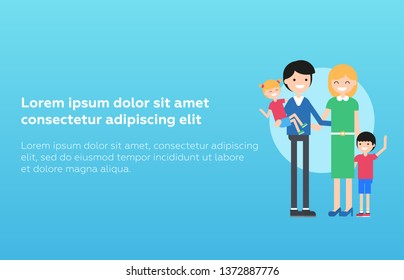 Flat style horizontal banners set of simple family extended family and spouses with titles vector illustration