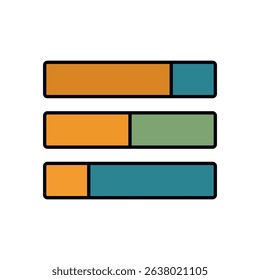 Flat style horizontal stacked bar chart for visualizing data distribution and comparison across categories